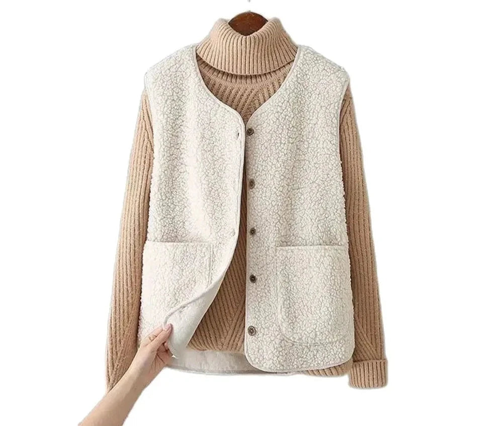 Damen Wollgilet mit Knöpfen und Taschen