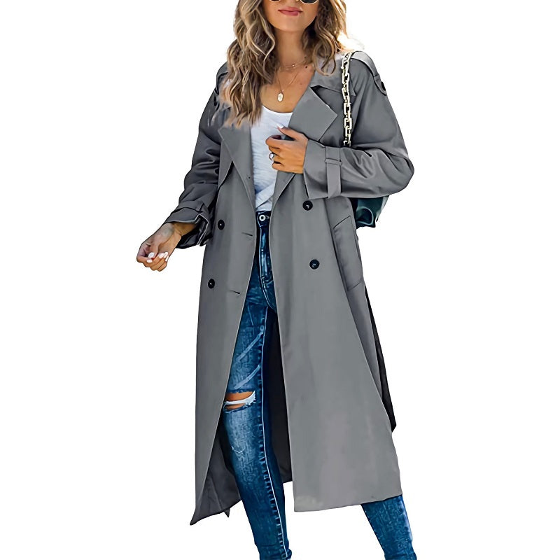Eleganter Damen Trenchcoat Lang Moderne Frauenmode