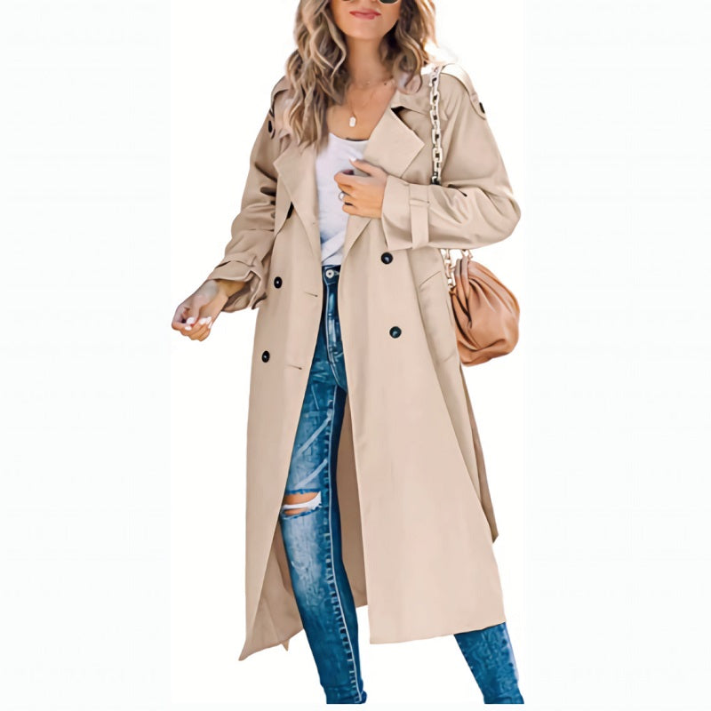 Eleganter Damen Trenchcoat Lang Moderne Frauenmode