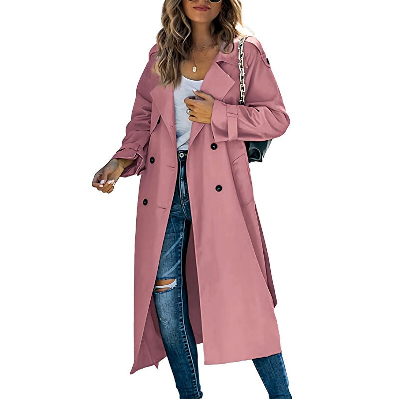 Eleganter Damen Trenchcoat Lang Moderne Frauenmode
