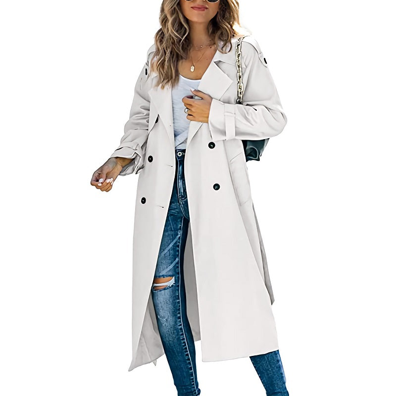 Eleganter Damen Trenchcoat Lang Moderne Frauenmode