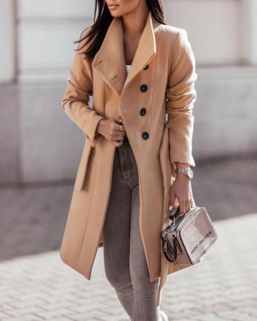 Lange Damenmantel Elegante Jacke mit Gürtel - IdealeKleiden