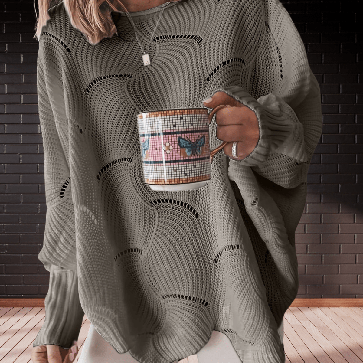 Damen Herbst-Pullover Gerippt Asymmetrisch