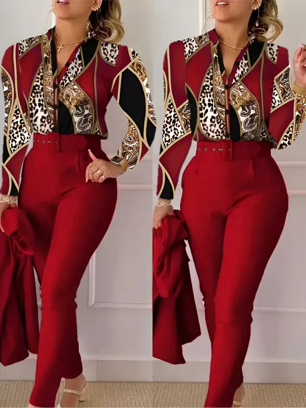 Weibliches Oberteil V-Ausschnitt mit High-Waist-Hose