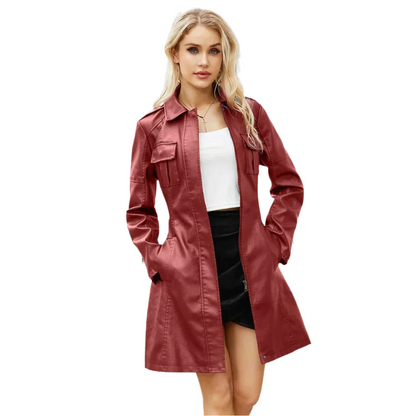 Lederjacke Damen Lang Elegant Gürtel