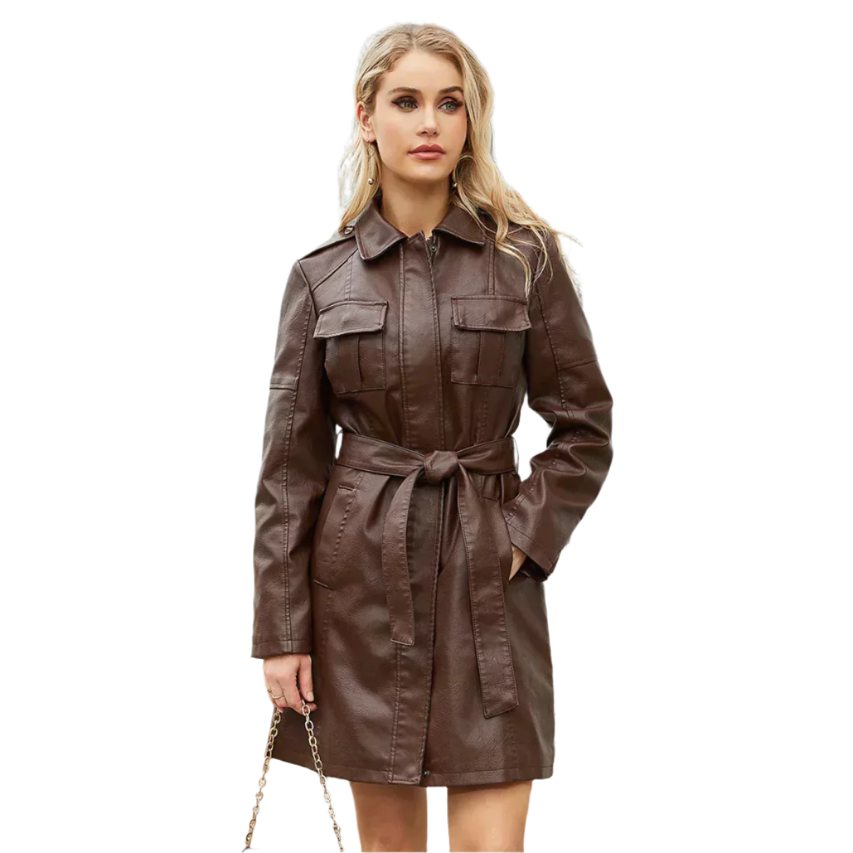 Lederjacke Damen Lang Elegant Gürtel