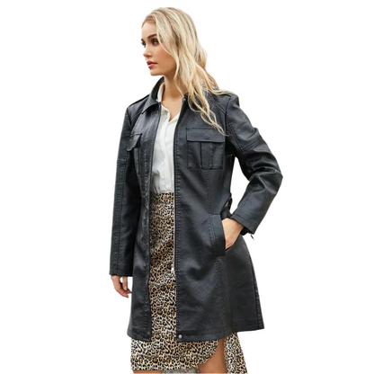 Lederjacke Damen Lang Elegant Gürtel