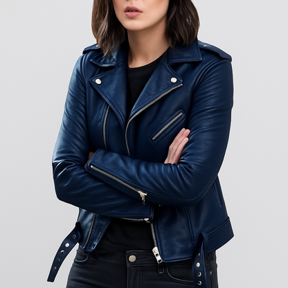 Schicke Damen Lederjacke Slim Fit Biker Style