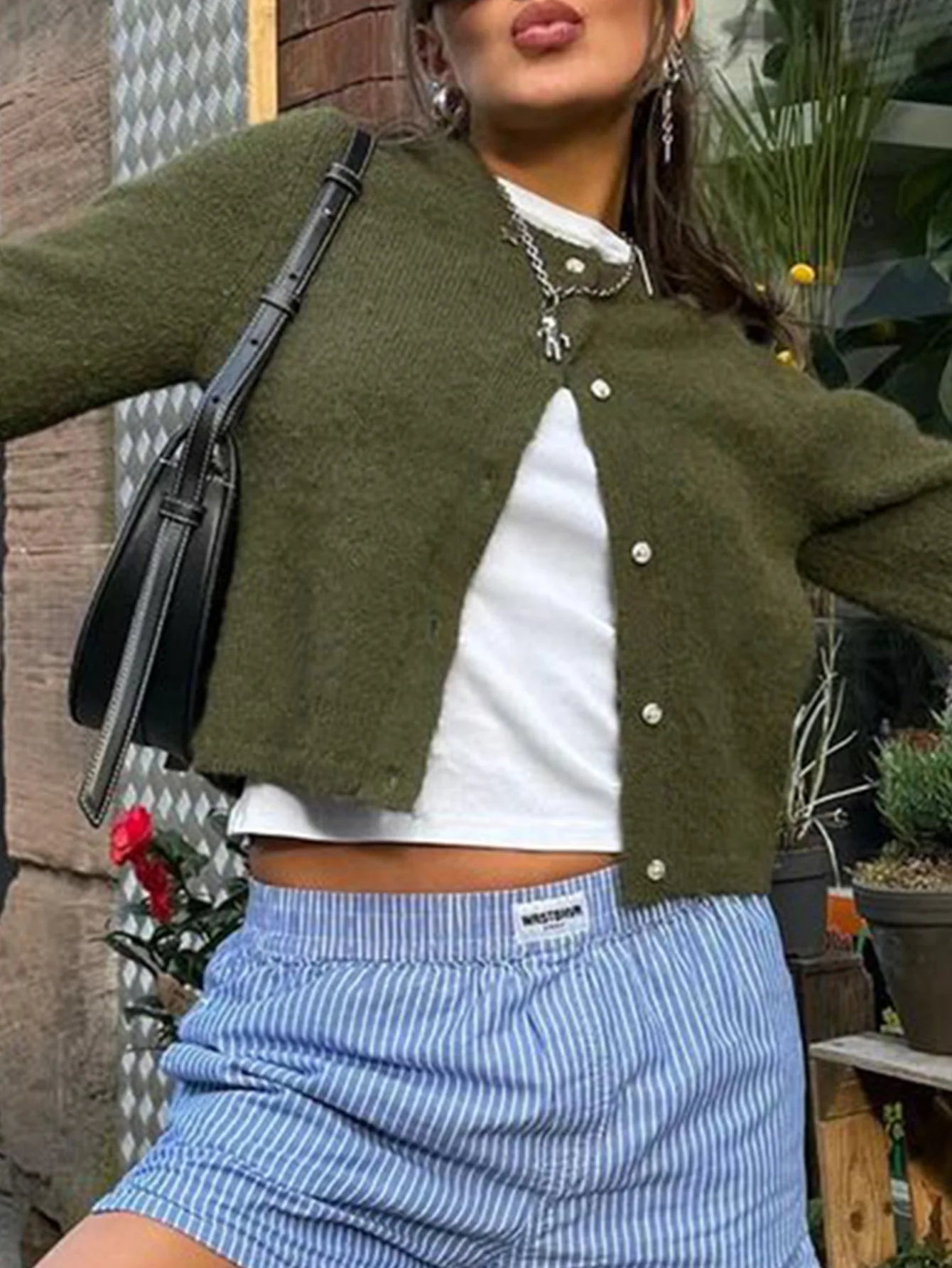 Damen Strickjacke Langärmlig Knopfverschluss