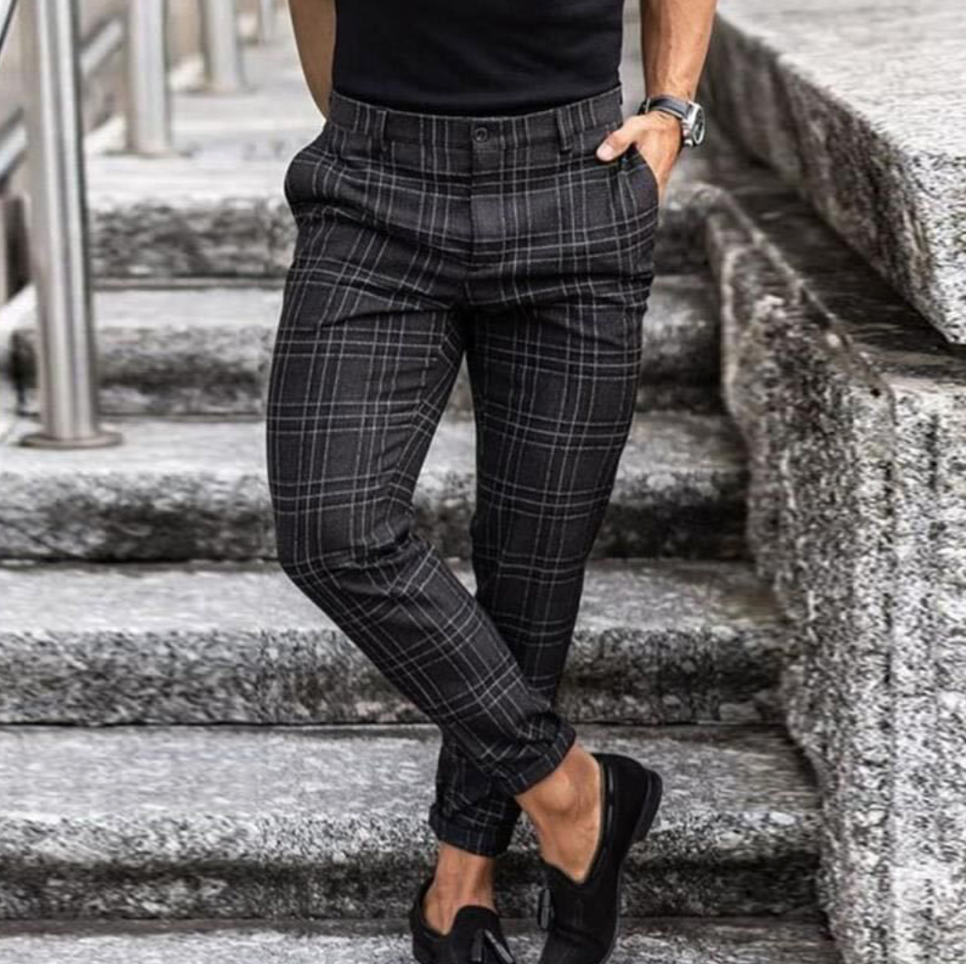 Herren Chino Hose Slim Fit Karomuster - IdealeKleiden