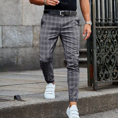 Herren Chino Hose Slim Fit Karomuster
