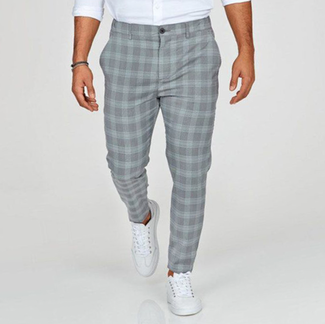 Herren Chino Hose Slim Fit Karomuster