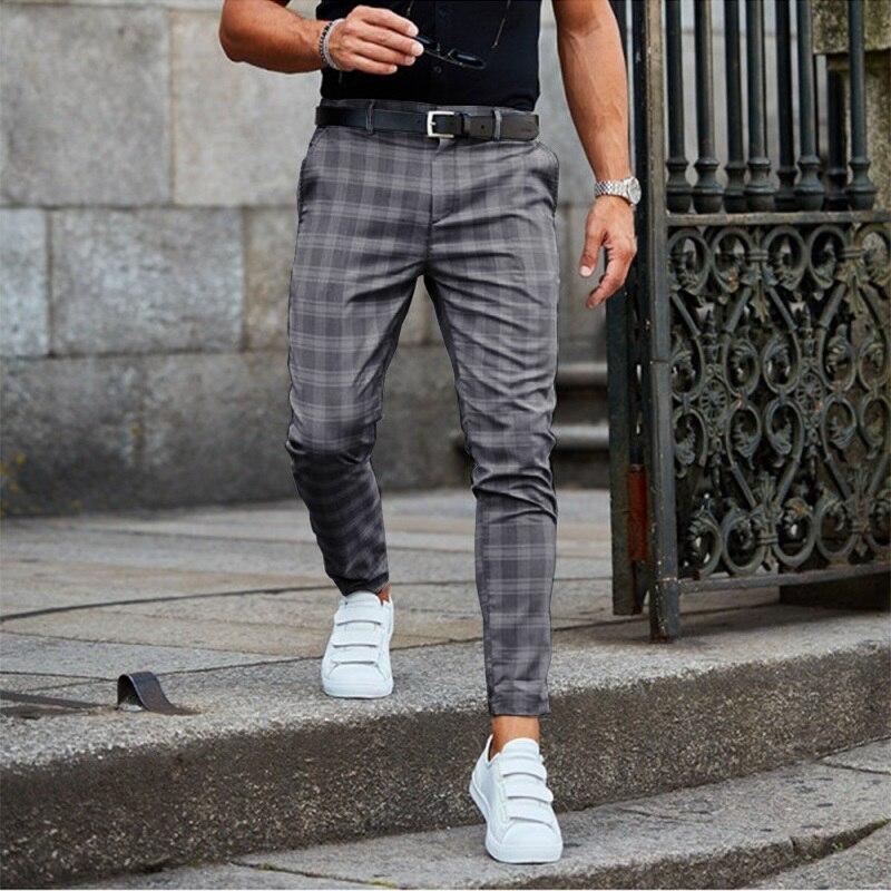 Herren Chino Hose Slim Fit Stretch kariert