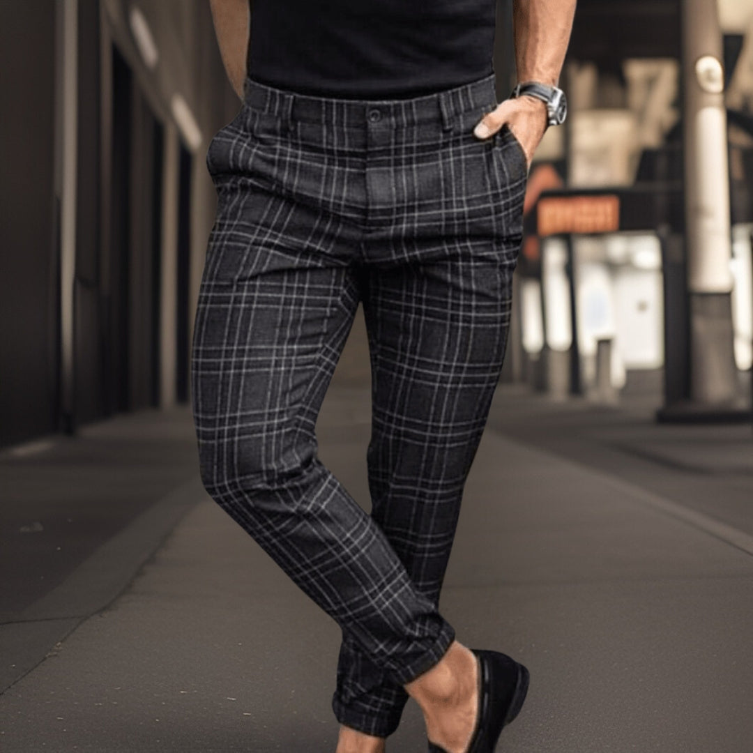 Elastische Herren Chino Hosen Kariert Stretch