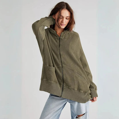 Übergroße Waffel-Strick Hoodie Damen Oversized