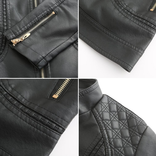 Elegante Lederjacke Damen Schwarz Lederschutz - IdealeKleiden