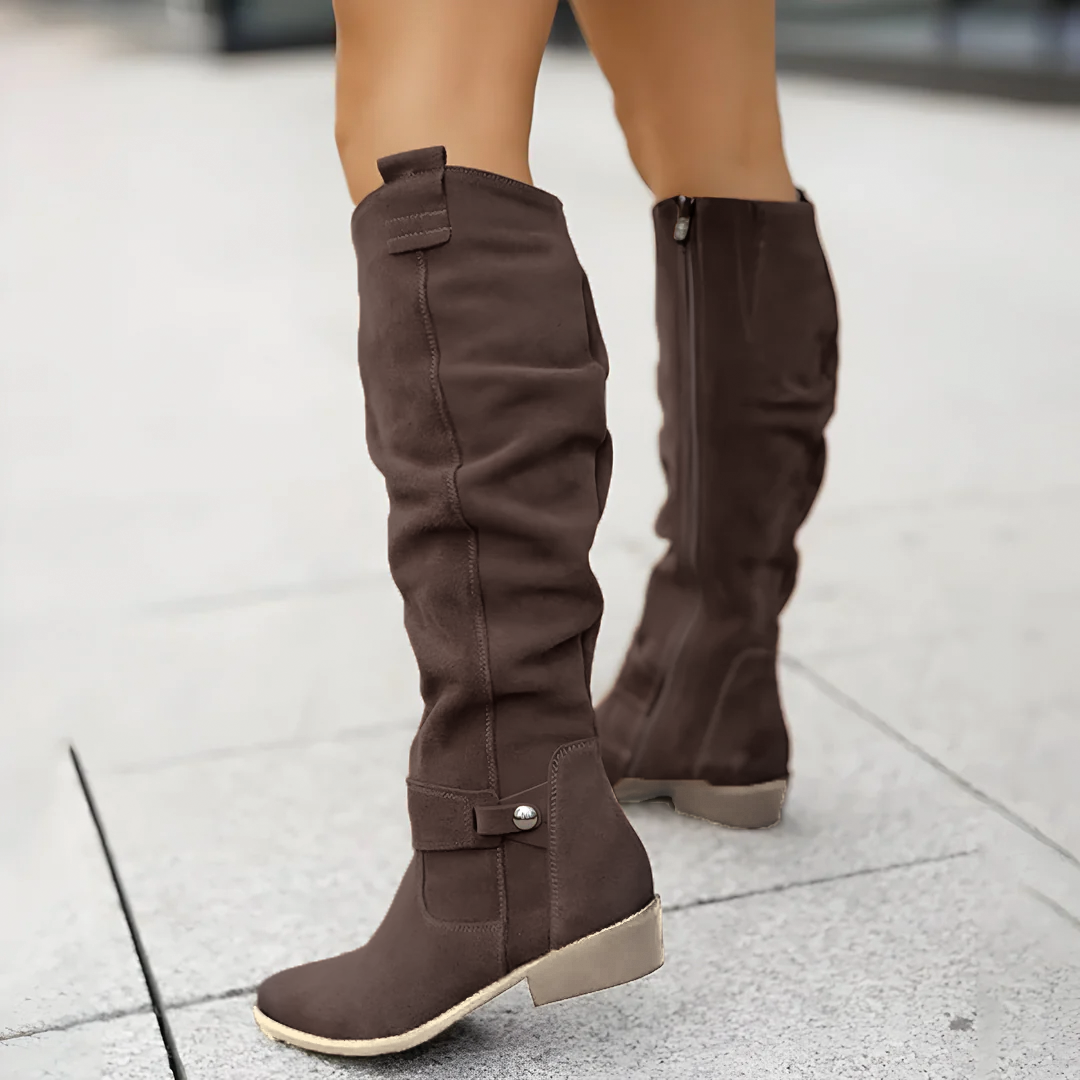 Stylische Kniehohe Stiefel Wildleder Optik