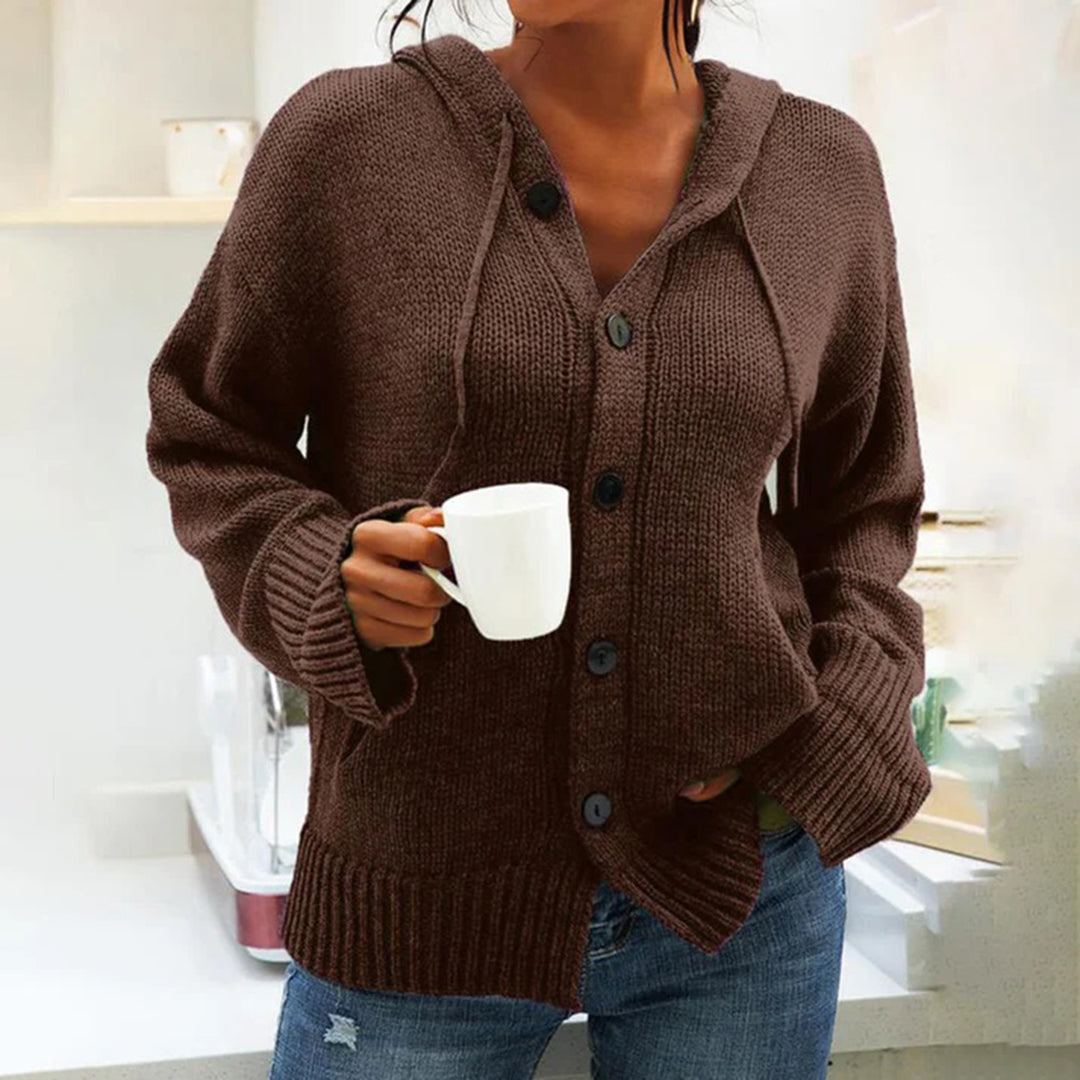 Kapuzenstrickjacke Damen Warm mit Kordelzug