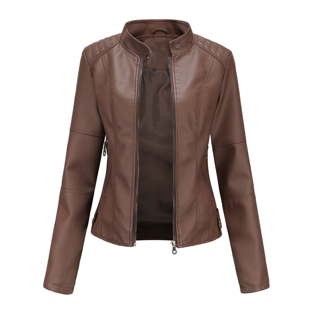 Lederjacke Biker Style Stehkragen