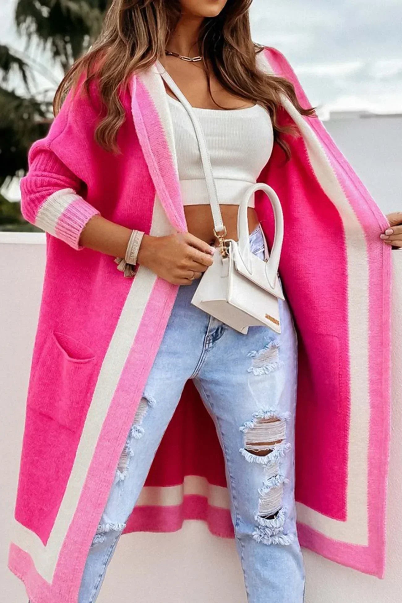 Lange Strickjacke Damen Kapuze Offen - IdealeKleiden