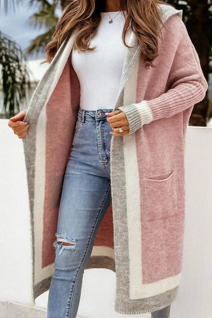 Lange Strickjacke Damen Kapuze Offen