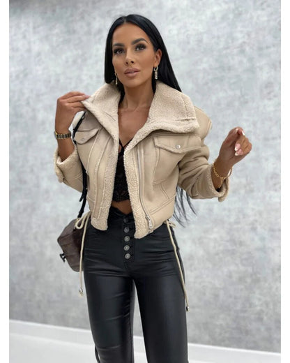 Damen Winterjacke Kurz Kunstfell Mantel