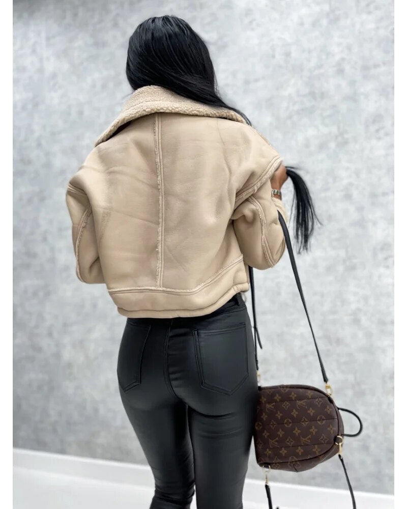 Damen Winterjacke Kurz Kunstfell Mantel - IdealeKleiden