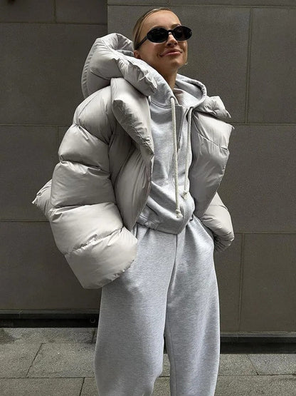 Wattierte Damenjacke Kapuze - Kurze Daunenjacke Warm