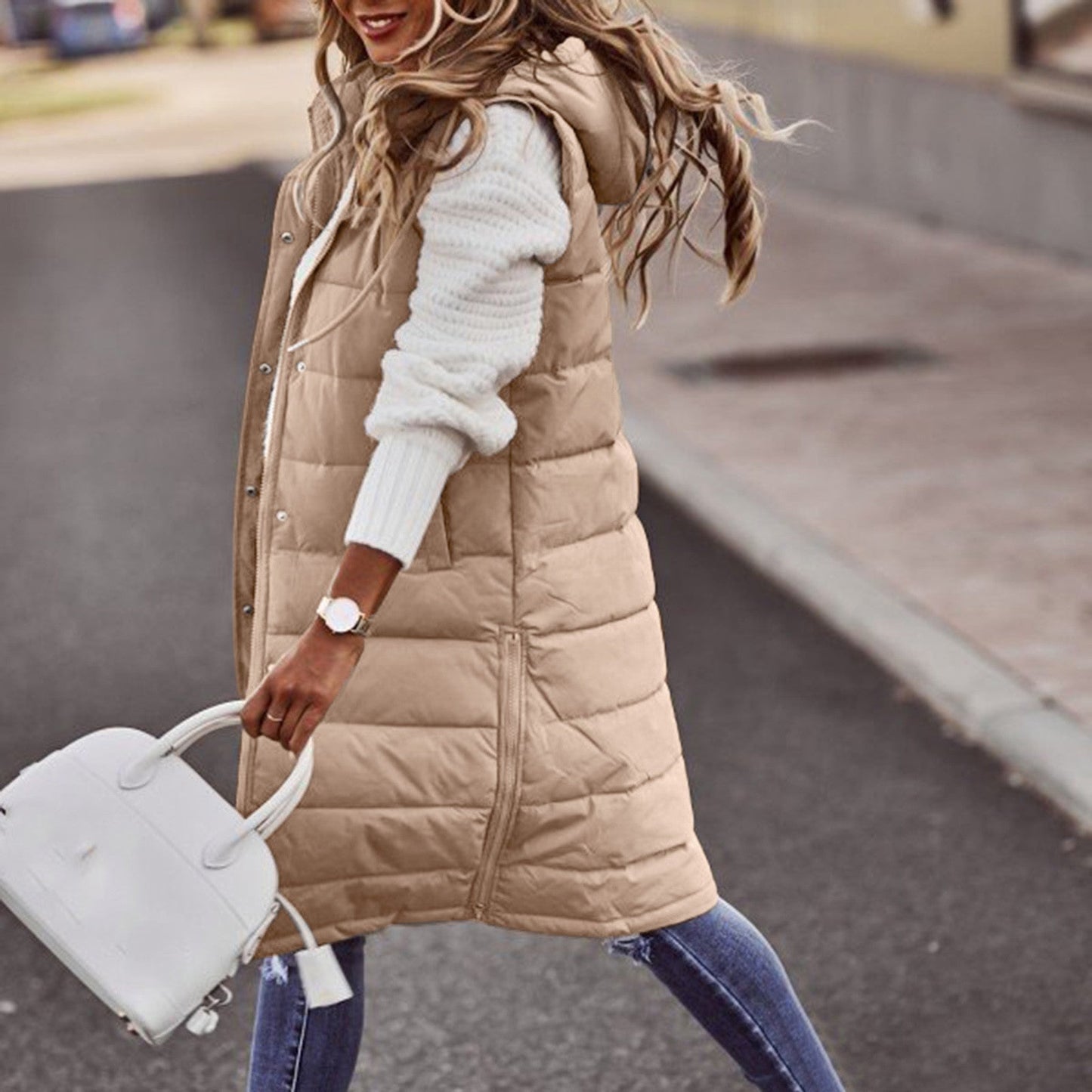 Winter Bodywarmer Oversized Kapuze Gesteppt