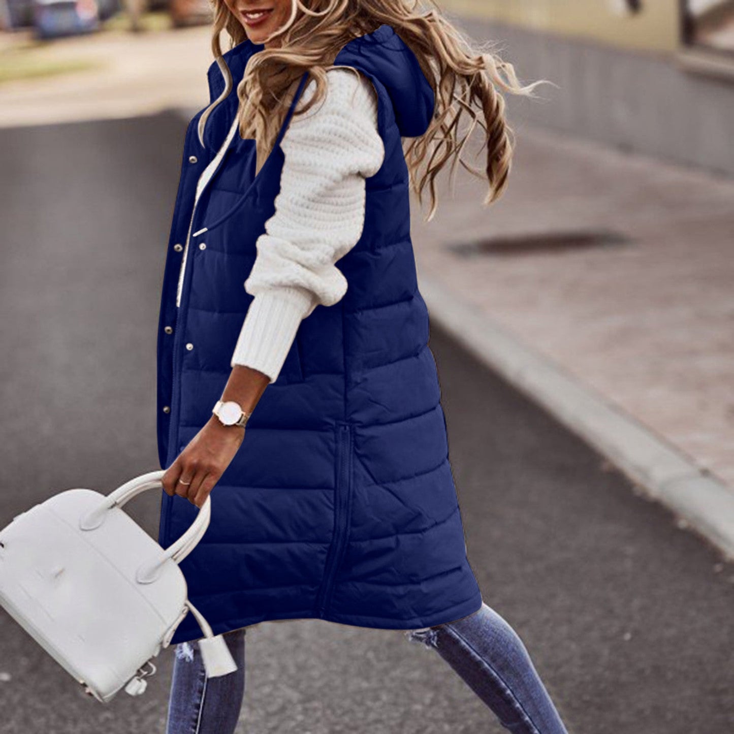 Winter Bodywarmer Oversized Kapuze Gesteppt