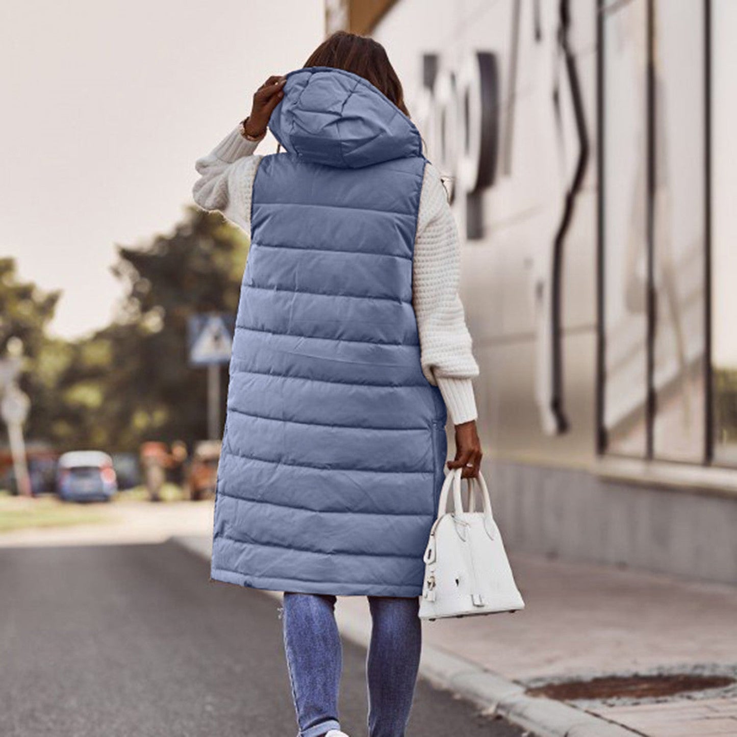 Winterweste Damen Übergröße Kapuze Steppjacke - IdealeKleiden