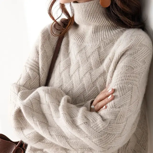 Damen Wollpullover Herbstlich Hochgeschlossen