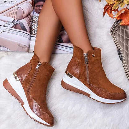 Hohe Stiefel Mit Keilabsatz Samt Stoff