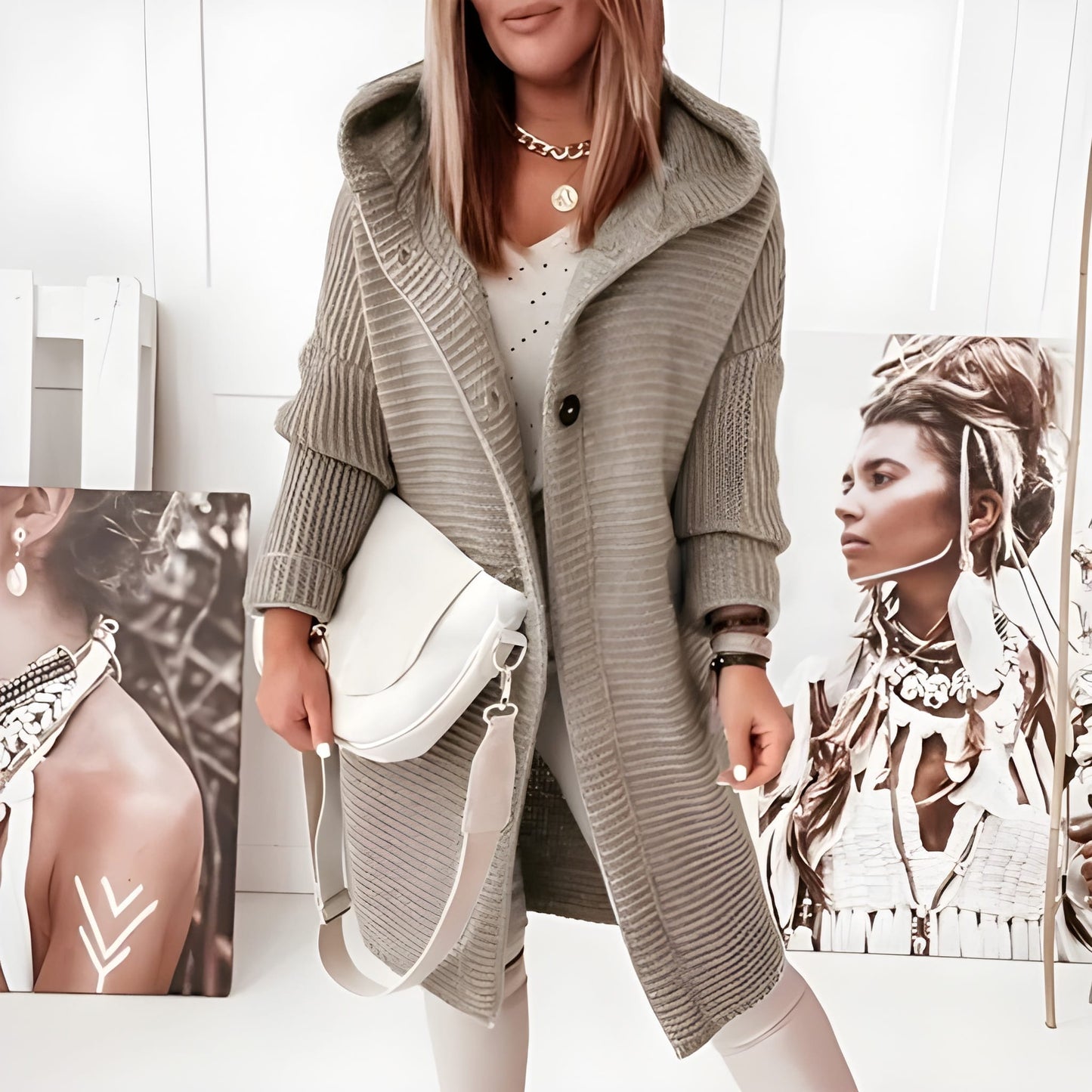 Damen Cardigan Langarm Knopfverschluss