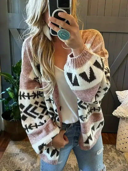 Damen Strickcardigan Bunt Farben Blockstreifen