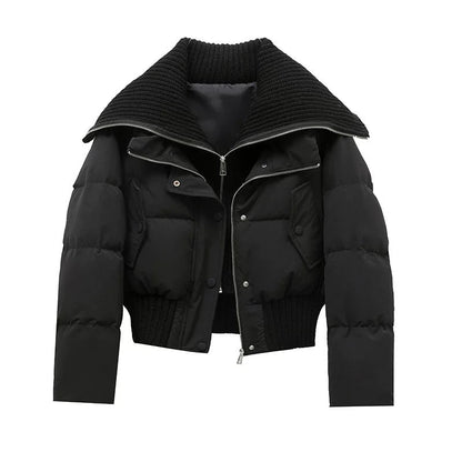 Damen Kurze Pufferjacke Warm Gepolstert Rippkragen
