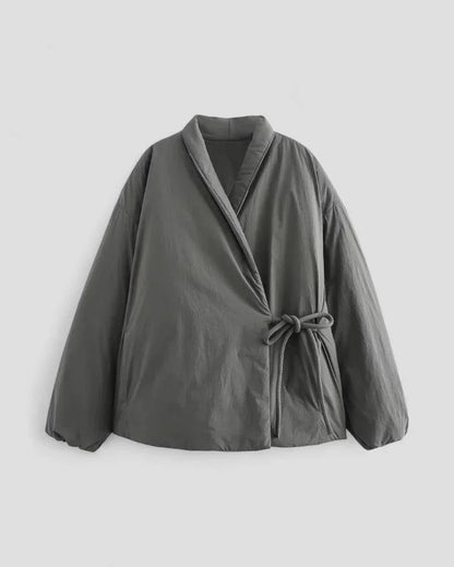 Damen Kurzjacke Gepolstert Mit Taillengürtel