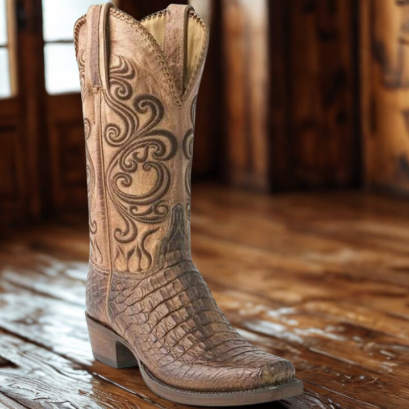 Westernstiefel Damen | Geprägtes Leder mit Blockabsatz