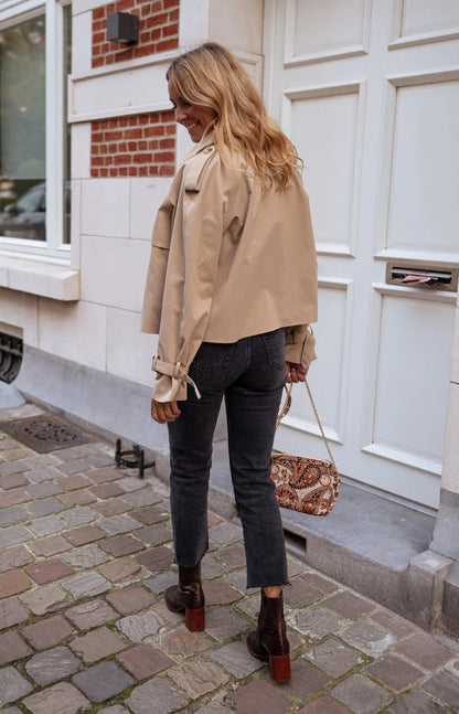 Damen Trenchcoat Kurz Modern Schnitt - IdealeKleiden