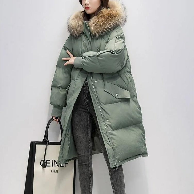 Damen Winterjacke Lang Wattierte Pufferjacke mit Kapuze