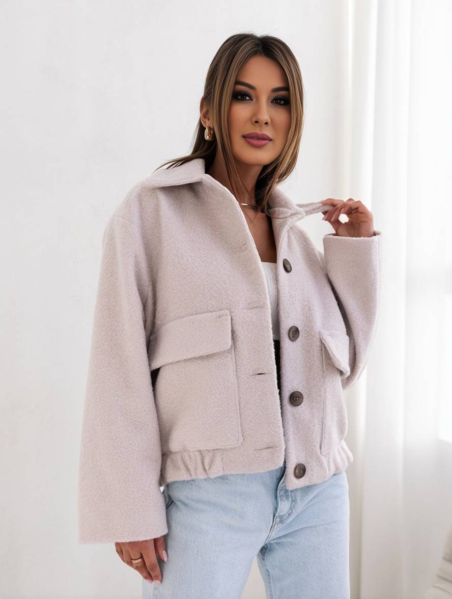 Damen Wolljacke Bequem Knopfverschluss