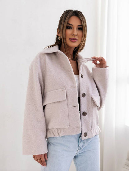 Damen Wolljacke Bequem Knopfverschluss