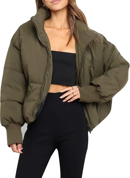 Damen Pufferjacke Warm Stehkragen Reißverschluss