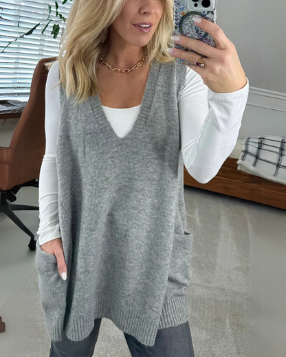 Damen Cardigan Pullover V-Ausschnitt Mit Taschen