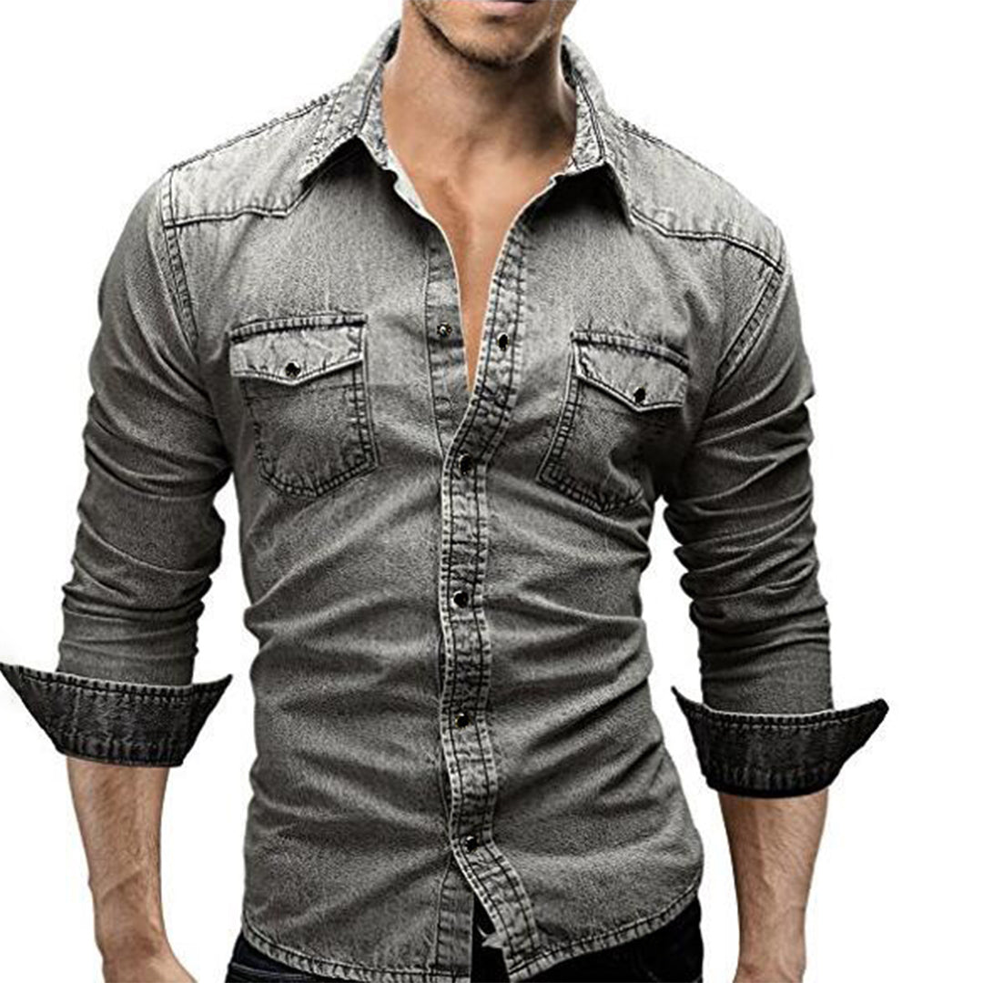 Herren Slimfit Jeanshemd Langarm Knöpfe