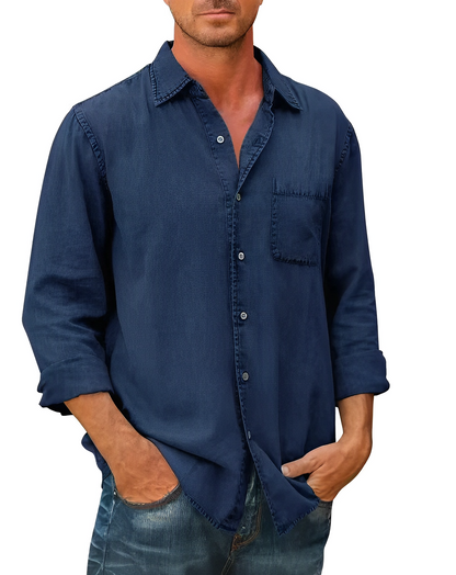 Herren Denim Hemd Langarm Modern Kragen