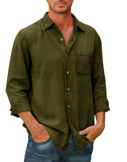 Herren Denim Hemd Langarm Modern Kragen