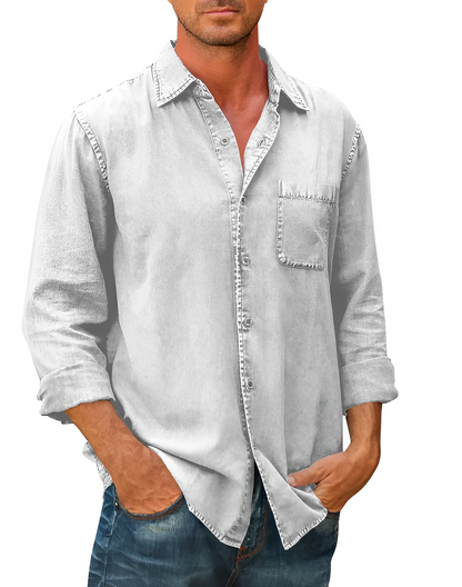 Herren Denim Hemd Langarm Modern Kragen