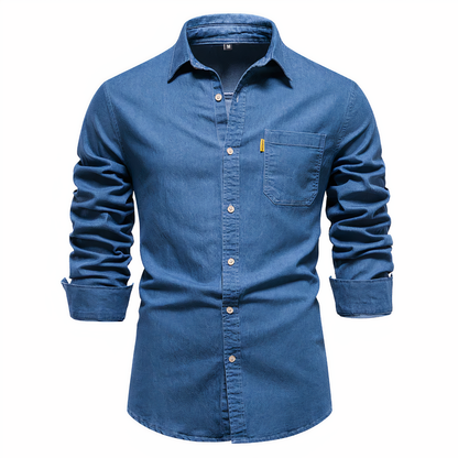 Herren Hemd Slim Fit Langarm Blau Denim