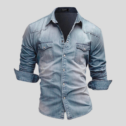 Herren Slimfit Hemd Langarm Blau Denim